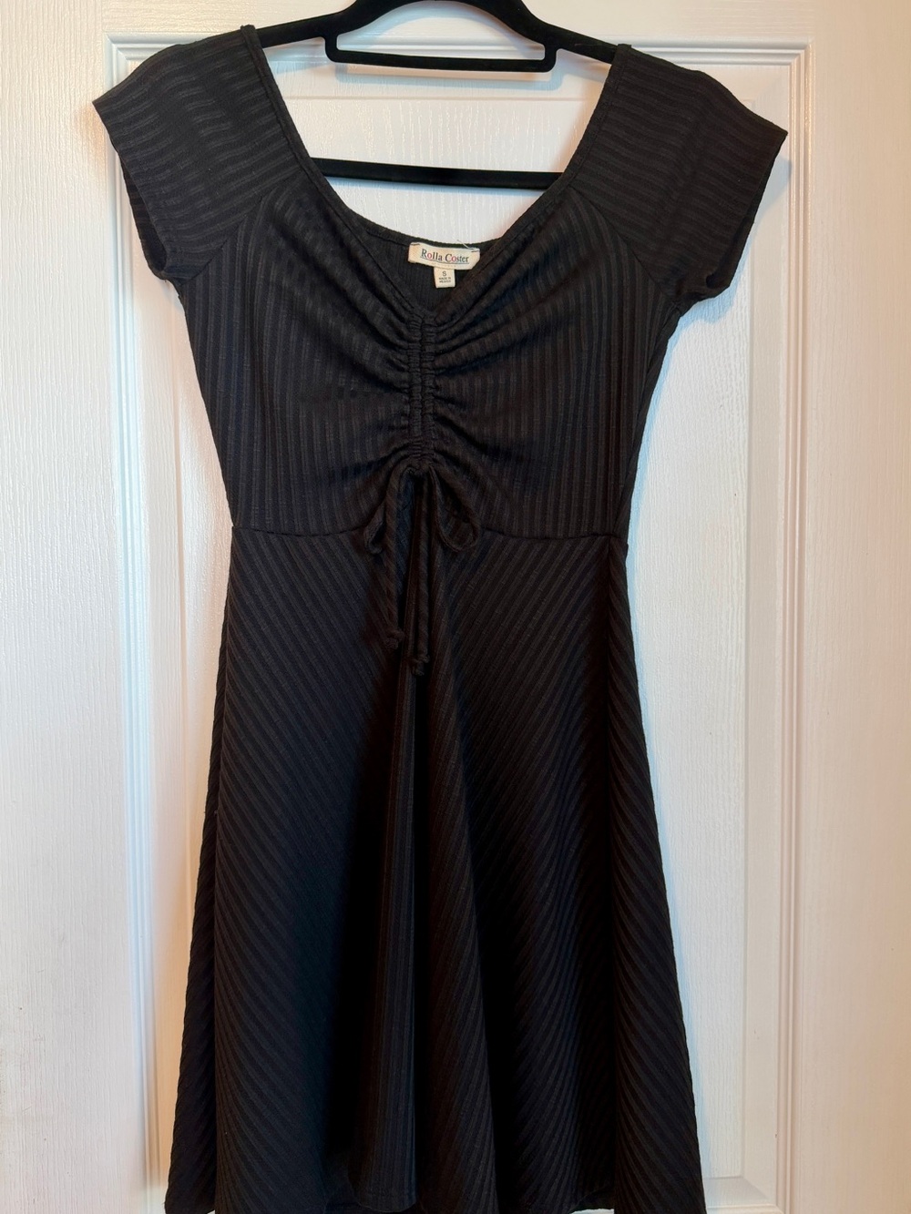 Rolla Coster Black Ribbed Ruched Front Mini Dress